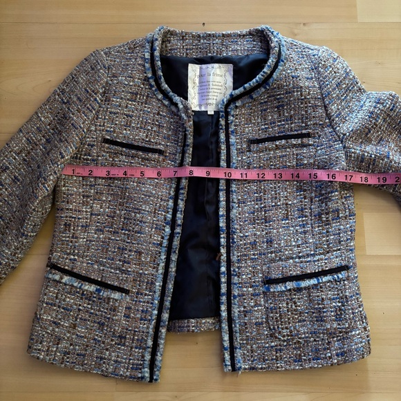 Tweed Blue Knitted Jacket Women Small Hookeye close Pockets Church Wedding Guest - Picture 3 of 7